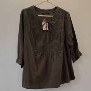 BloomChic Olive Green Eyelet Blouse